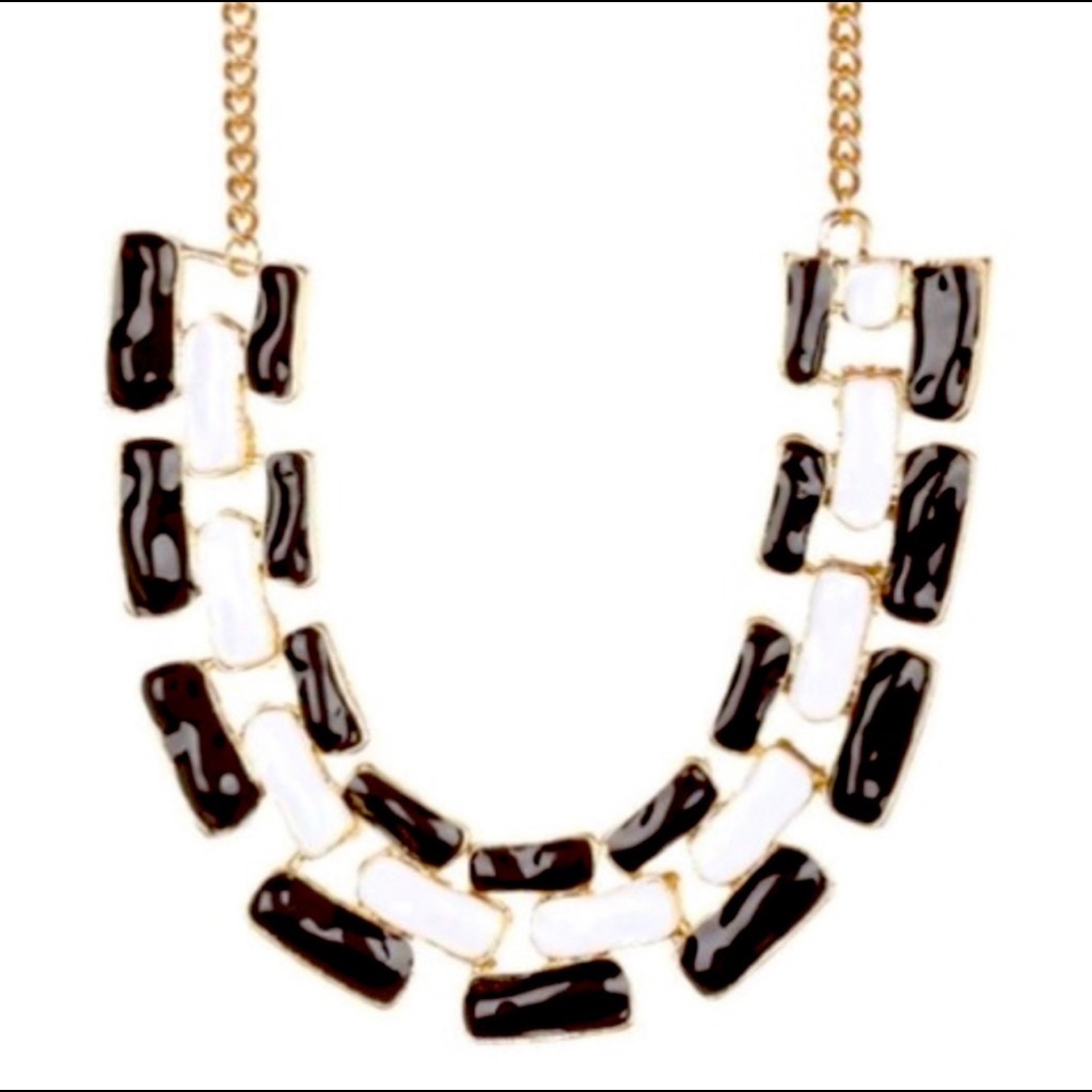 Black And White Enamel Gold Tone Choker Necklace